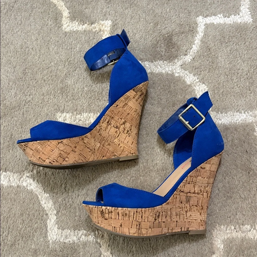 Just fab Mikayla cobalt blue platform wedge heels size 7 - Picture 4 of 17